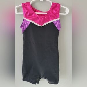 Black Leotard with Pink and Purple Metallic Accents Gymnastics
